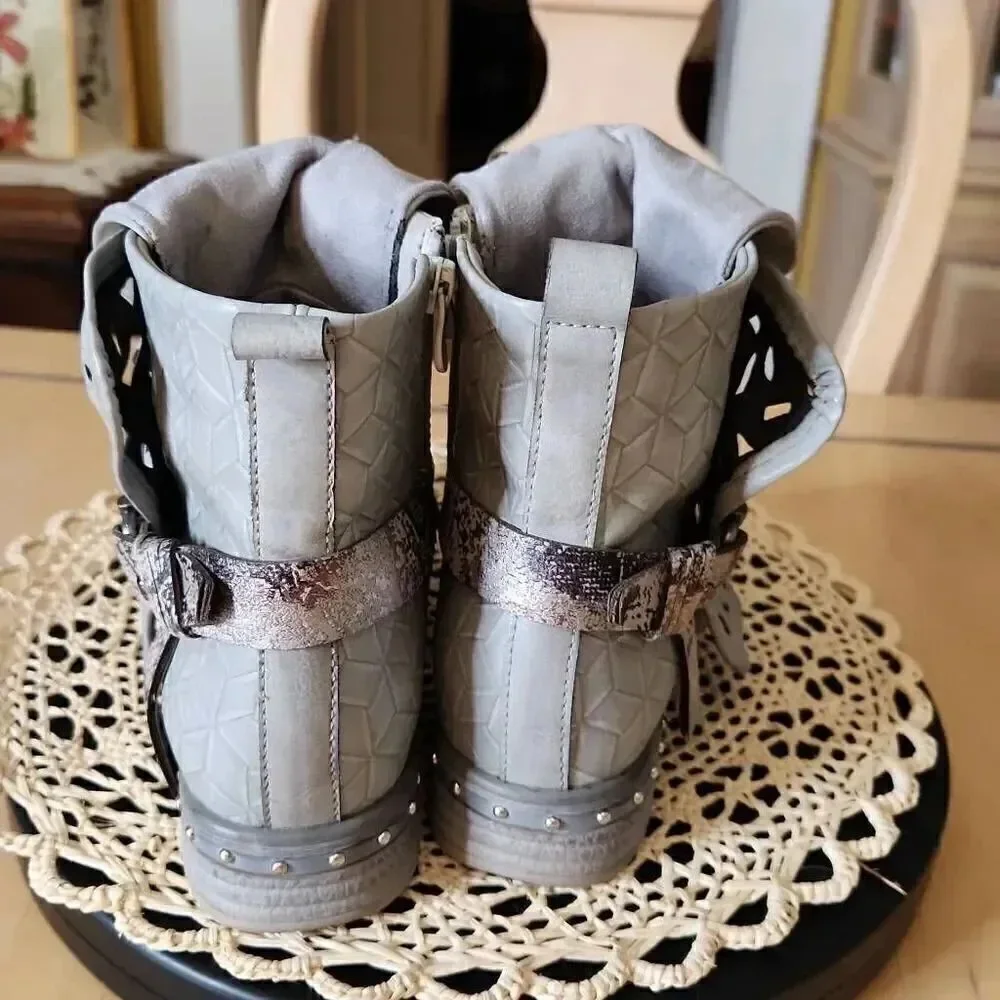 Motorcycle gray studded Combat Ankle Boots women's size 6.5